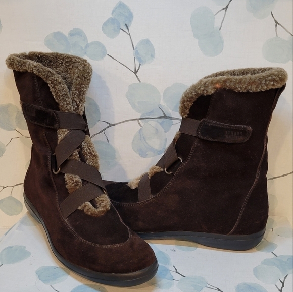STUART Weitzman Brown Suede Velcro Strap Winter Boots Booties 8.5 - Picture 1 of 11